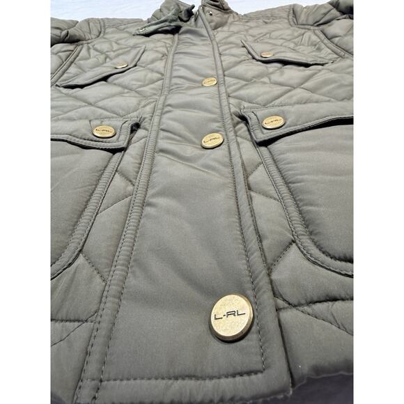 Lauren Ralph Lauren Quilted Barn Jacket Rock Moss Gold Hardware M-PT NWT - Picture 11 of 12